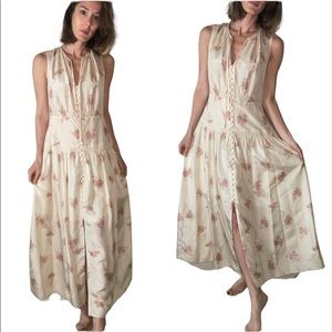 NORA FLORAL SILK SLEEVELESS A-LINE DRESS IN SUNSET COMBO